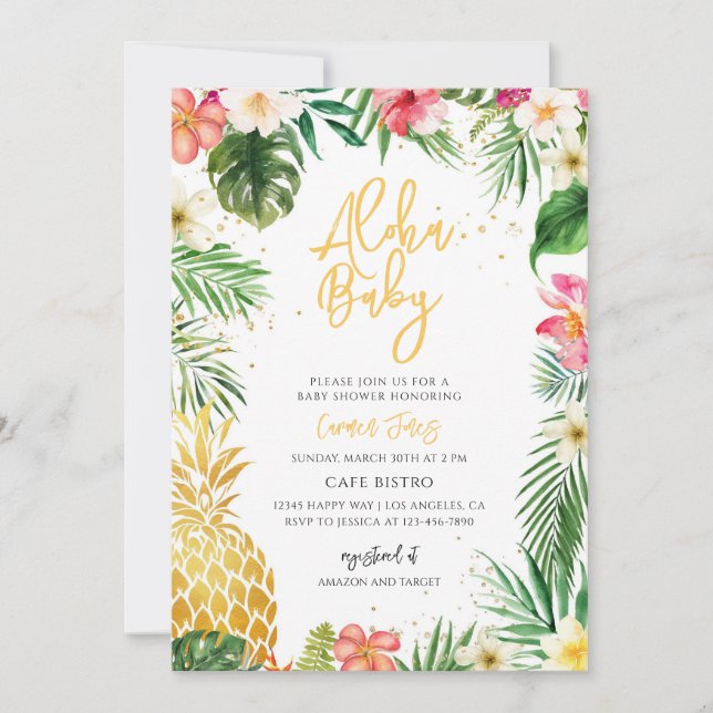 Invitation Baby Shower Tropical Luau à l'ananas (Devant)