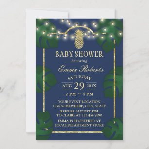 Invitation Baby shower tropical Luau Ananas Marine & Or