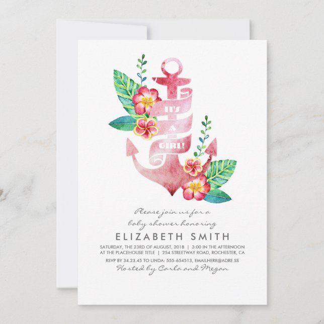 Invitation Baby shower tropical nautique de plage d'Ancre (Devant)