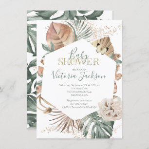 Invitation Baby shower Tropical Oasis Palm Leaf Gold