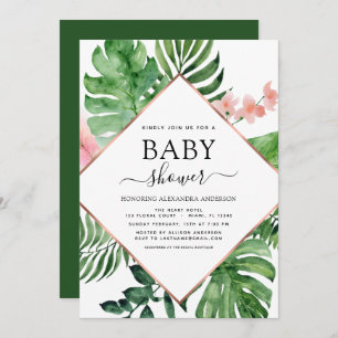Invitation Baby shower Tropical Palm Aquarelle Géométrique