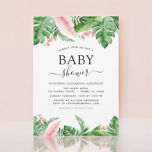 Invitation Baby shower Tropical Palm Floral Aquarelle (Créateur téléchargé)