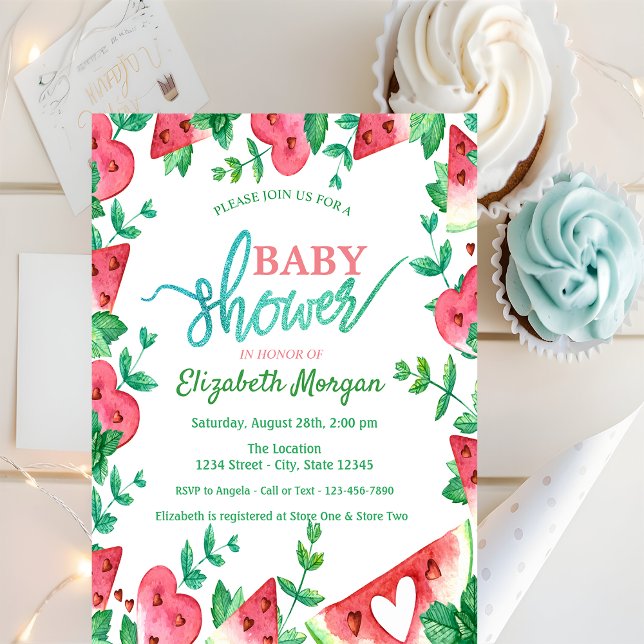 Invitation Baby Shower Tropical Pastèque Verte (Créateur téléchargé)
