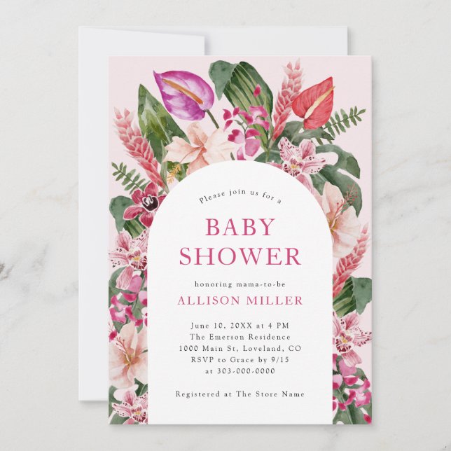 Invitation Baby shower Tropical Rose (Devant)