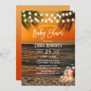 Invitation Baby shower Tropical Sunset Beach Glow Mason Jar