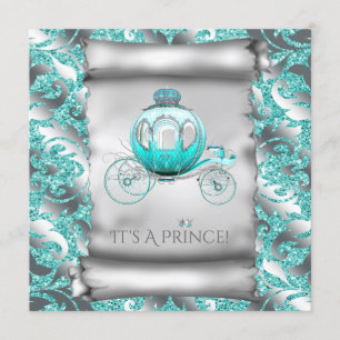 Invitation Baby shower Turquoise Blue and Silver Prince