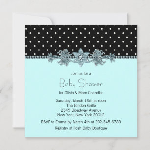 Invitation Baby shower turquoise Blue Black Polka Dot