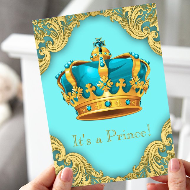 Invitation Baby shower turquoise Blue et Gold Prince (Créateur téléchargé)