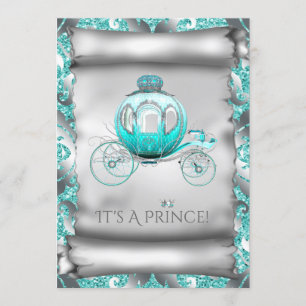 Invitation Baby shower turquoise Blue et Silver Prince