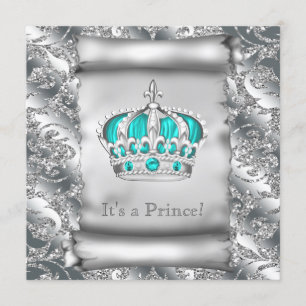 Invitation Baby shower turquoise Blue et Silver Prince