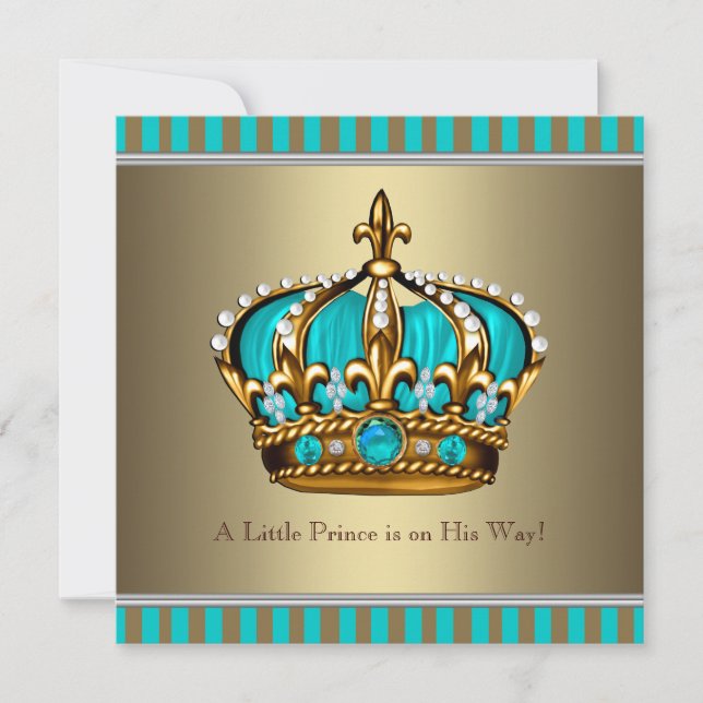 Invitation Baby shower Turquoise Blue Gold Prince (Devant)
