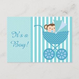 Invitation Baby shower turquoise Blue Monkey