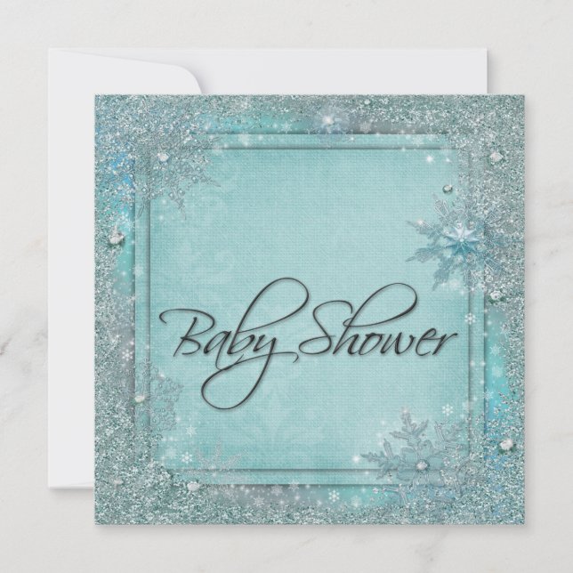 Invitation Baby shower turquoise Blue Snowflake (Devant)