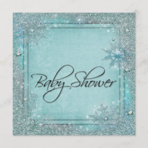 Invitation Baby shower turquoise Blue Snowflake