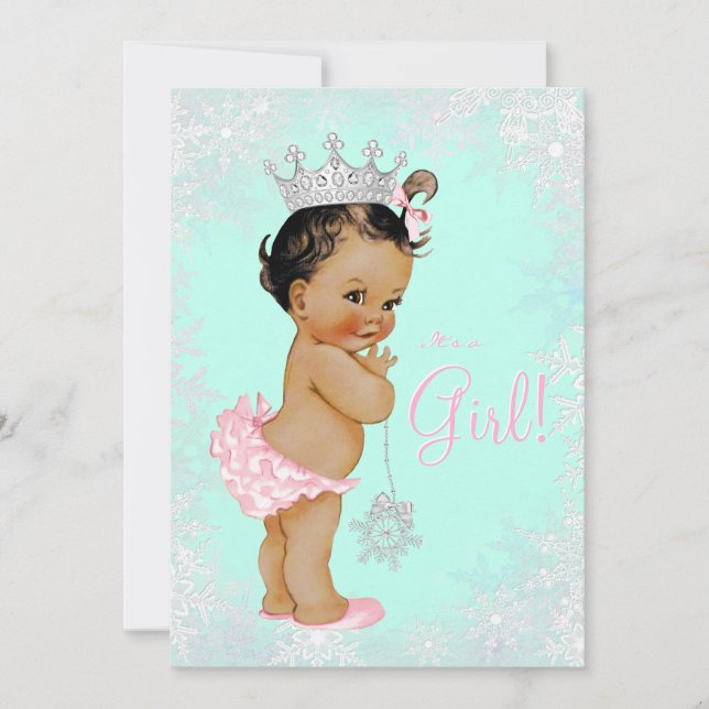 Invitation Baby shower turquoise Blue Winter Wonderland (Devant)