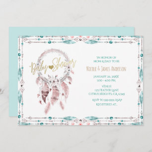 Invitation Baby shower Turquoise Bohemian Feather Drecher