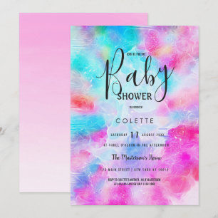 Invitation Baby shower turquoise d'aquarelle rose blanc Abstr