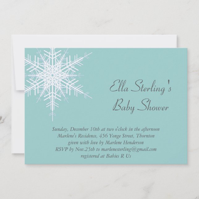 Invitation Baby shower Turquoise de flocon d'hiver (Devant)