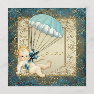 Invitation Baby shower turquoise de garçons de bleu et d'or