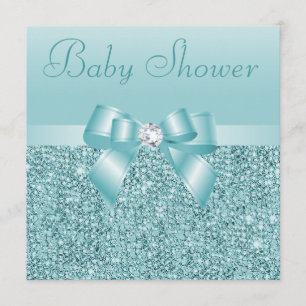 Invitation Baby shower turquoise de paillettes, d'arc et de