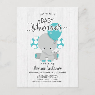 Invitation Baby shower Turquoise éléphant en bois 
