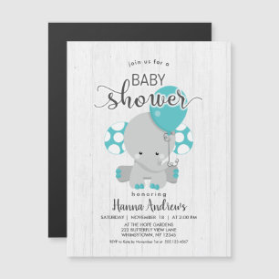 Invitation Baby shower Turquoise éléphant en bois