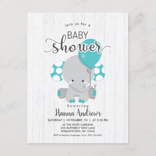 Invitation Baby shower Turquoise éléphant en bois 