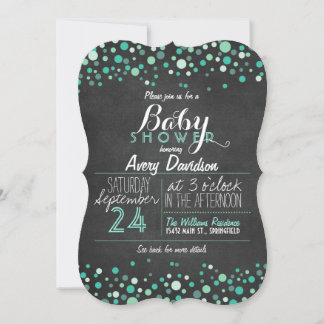 Invitation Baby shower turquoise Green Retro Chalkboard