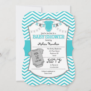 Invitation Baby shower Turquoise Grey Chevron
