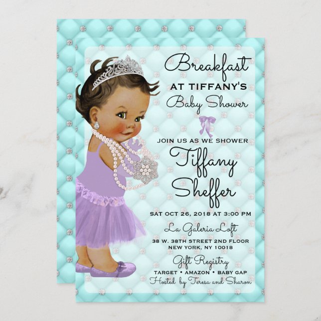 Invitation Baby shower Turquoise & Lavande (Devant / Derrière)