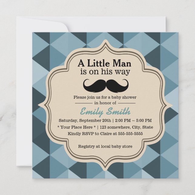 Invitation Baby shower turquoise moderne de moustache de (Devant)