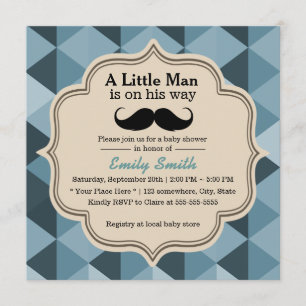 Invitation Baby shower turquoise moderne de moustache de
