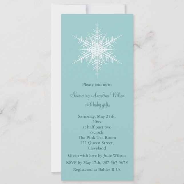 Invitation Baby shower Turquoise Neige (Devant)