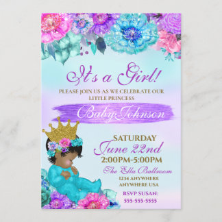 Invitation Baby shower turquoise pourpre élégant d'or de