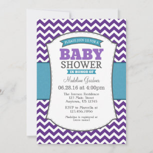 Invitation Baby shower turquoise Purple Grey Chevr