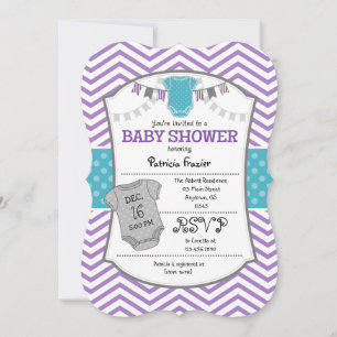 Invitation Baby shower turquoise Purple Grey Chevr
