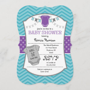 Invitation Baby shower turquoise Purple Grey Chevr
