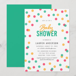 Invitation Baby shower turquoise rose orange de confettis