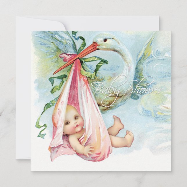 Invitation Baby shower turquoise Vintage bleu et rose (Devant)