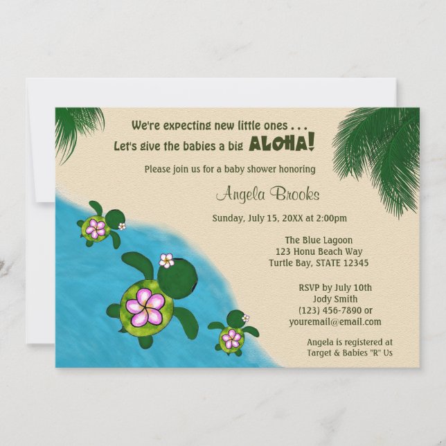 Invitation Baby shower TURTLE DE LA MER DE LA FILLE Invitatio (Devant)