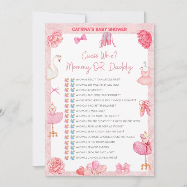 Invitation Baby shower Tutu Ballerina - Nom modifiable, 5x7 I (Devant)