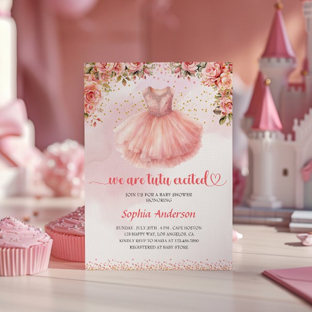 Invitation Baby shower Tutu Cute Ballerina - Floral rose (Créateur téléchargé)