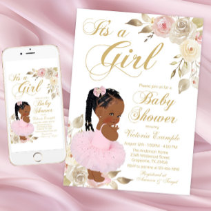Invitation Baby shower Tutu de la princesse africaine d'or ro