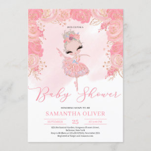 Invitation Baby shower tutu floral rose et or rose