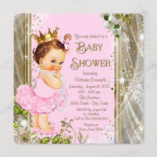Invitation Baby shower Tutu rose et or