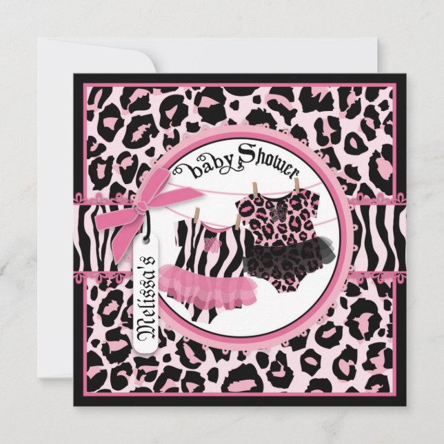 Invitation Baby shower Tutu Twins de la rock rock rock rose C (Devant)
