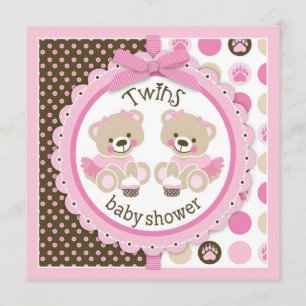Invitation Baby shower tutus Nounours Twin Girls
