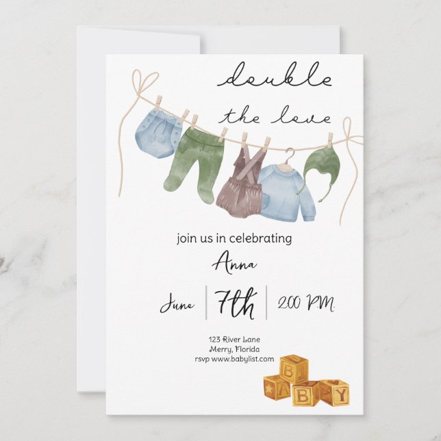 Invitation baby shower twin à thème vintage (Devant)