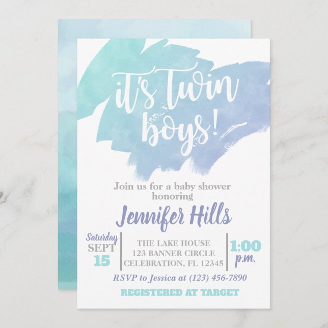 Invitation Baby shower Twin Boys (Devant / Derrière)