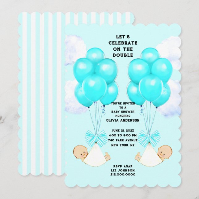 Invitation Baby shower Twin Boys (Devant / Derrière)